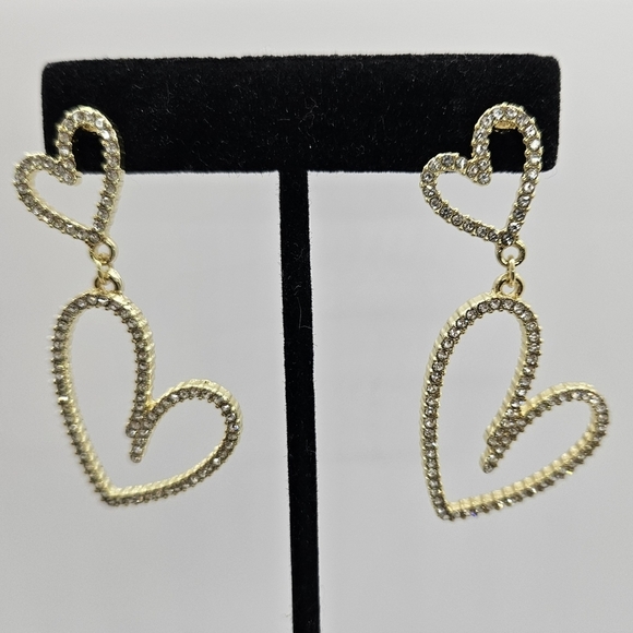 Earrings Rhinestone Double Heart Drop - Picture 13 of 16